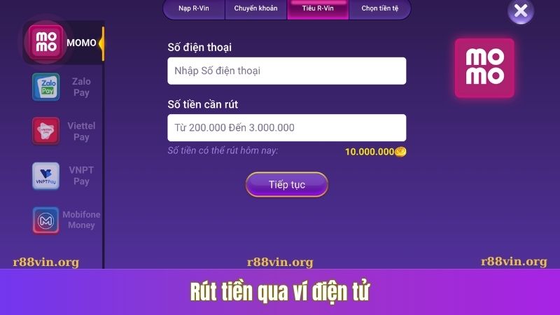 Rút tiền qua ví điện tử